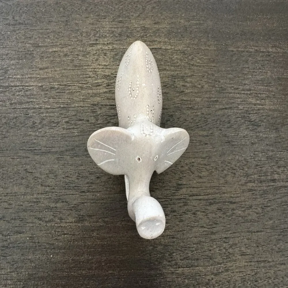 Vintage Hand Carved Soapstone Elephant Figurine Lucky Trunk Up Primitive Etched